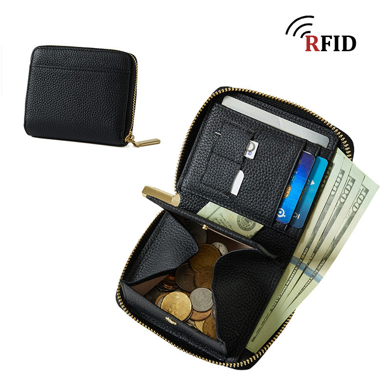 Cowhide Large Capacity High-grade Zipper Female Short Ladies Wallet