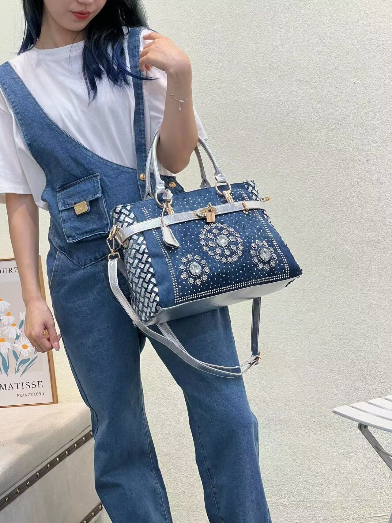 Women's Rivet Jean Portable Trendy Fashion Joker Women's Handbag