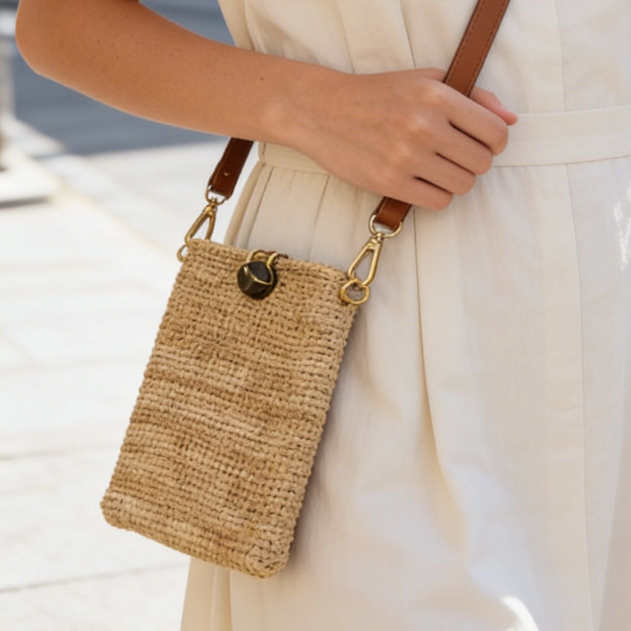 Paper String Hand-woven Mobile Mori Retro Simple Leather Phone Bags