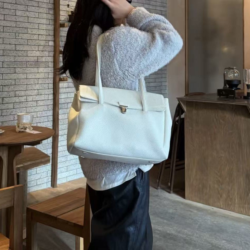 Women's Leather Lychee Pattern Large Capacity Mortise Design Fashion Bags