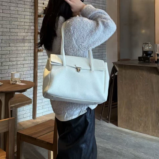 Women's Leather Lychee Pattern Large Capacity Mortise Design Fashion Bags
