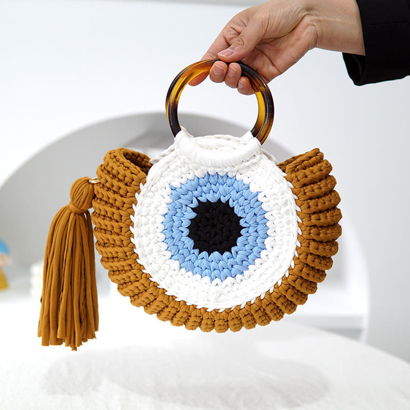 Thread Woven Large Capacity Big Eye Monster Vacation Beach Women's Handbag