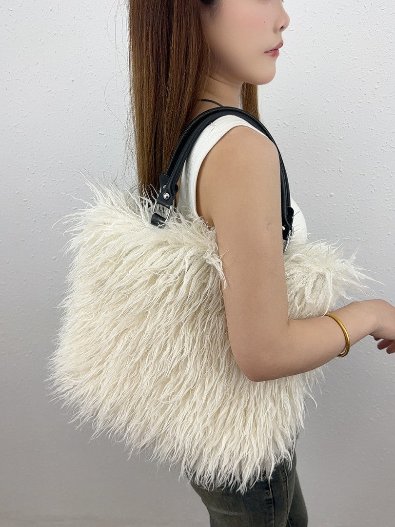 Women's Fashion Sense Fur Large Capacity Imitation Sheep Beach Tote Bags