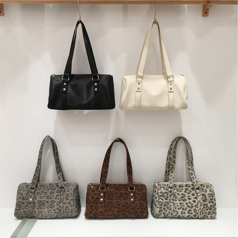 Cabinet High-grade Sense Niche Vintage Leopard Print Portable Bowling Fashion Women's Shoulder Bag