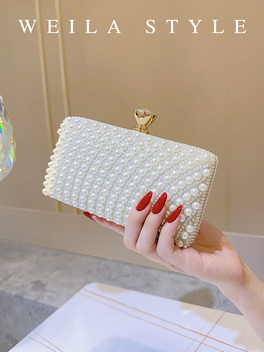 Women's Trendy White Dinner Beaded Elegant Retro Box For Bags