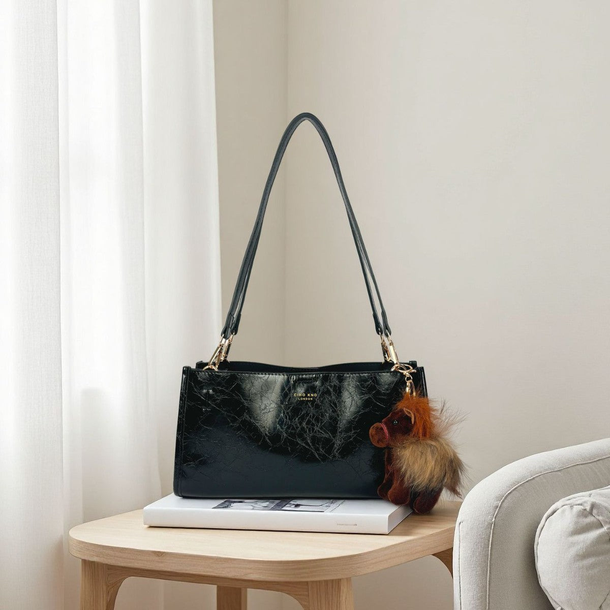 Women's Hand Warmer Cocoa Black For Texture Shoulder Bags