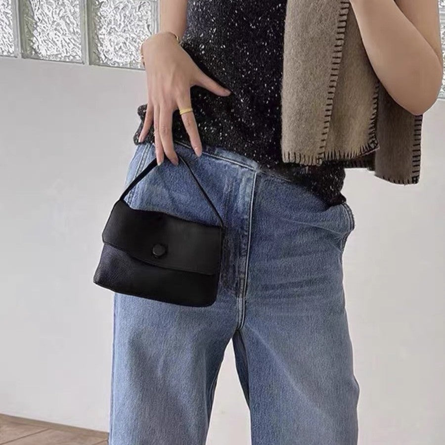 Style Niche Button Genuine Leather Minimalist Women's Clutch