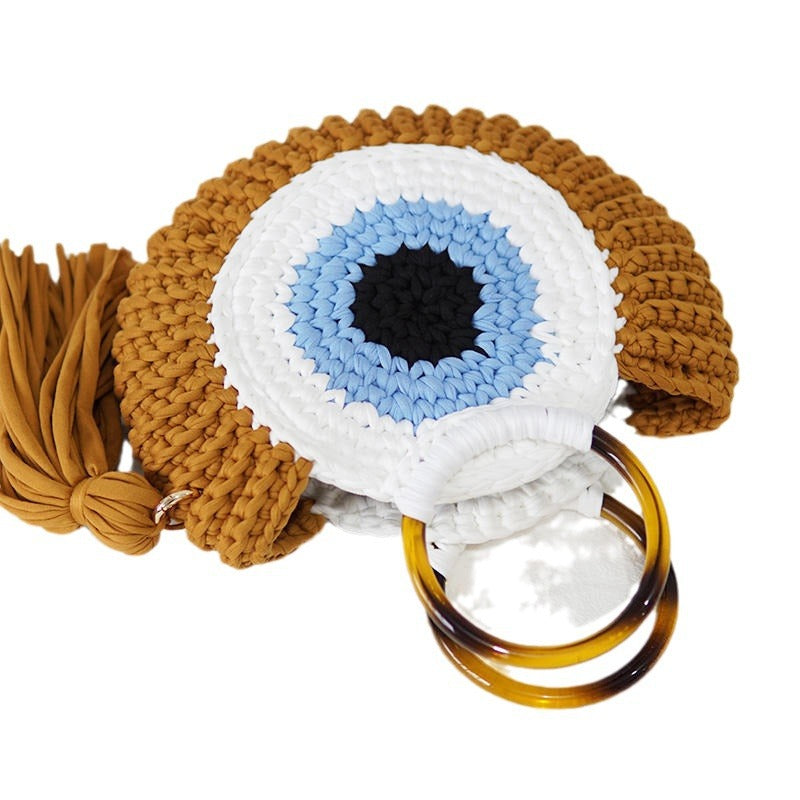 Thread Woven Large Capacity Big Eye Monster Vacation Beach Women's Handbag