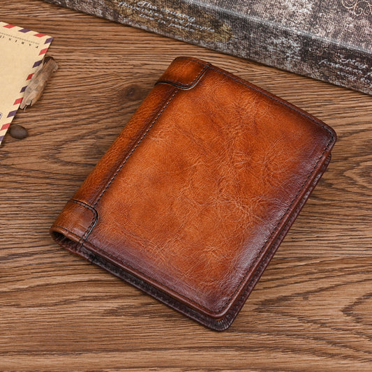 Women's & Men's First Layer Cowhide Short Retro Handmade Men's Wallet