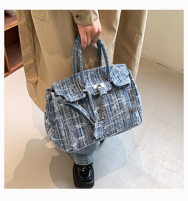 Women's Denim Retro Distressed Portable Platinum Large Bags