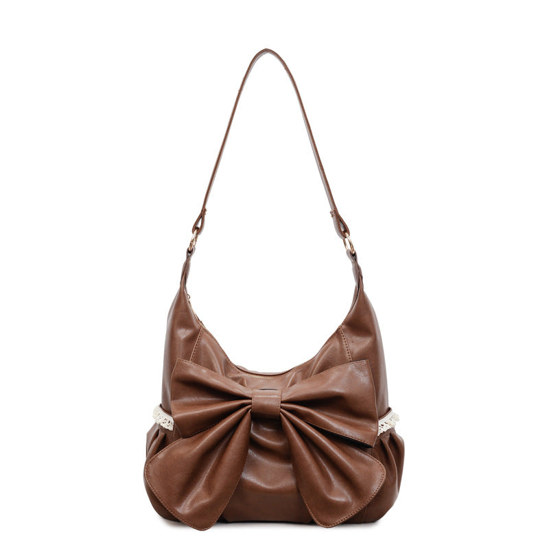 Women's Large Capacity Commuter High-grade Soft Leather Bow Women's Shoulder Bag