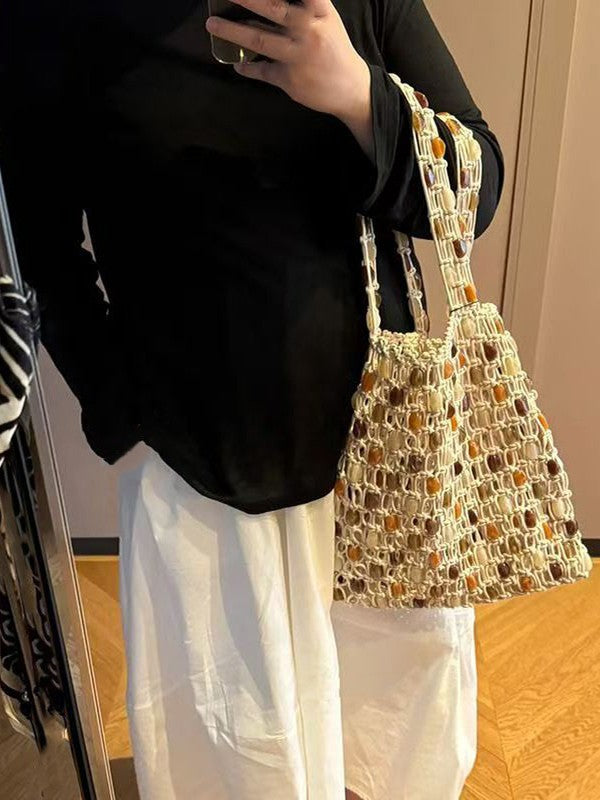 Women's Hand-woven Design Beaded High-grade Retro Large Women's Handbag