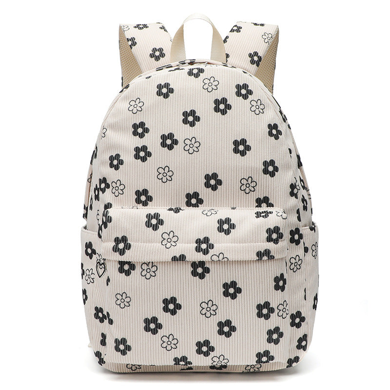 Women's Corduroy Floral Pattern Large Capacity Fashion Backpacks