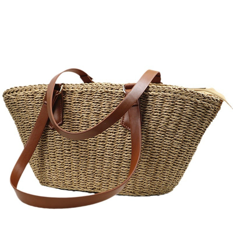 Women's Straw Stitching Large Capacity Beach Woven Women's Shoulder Bag