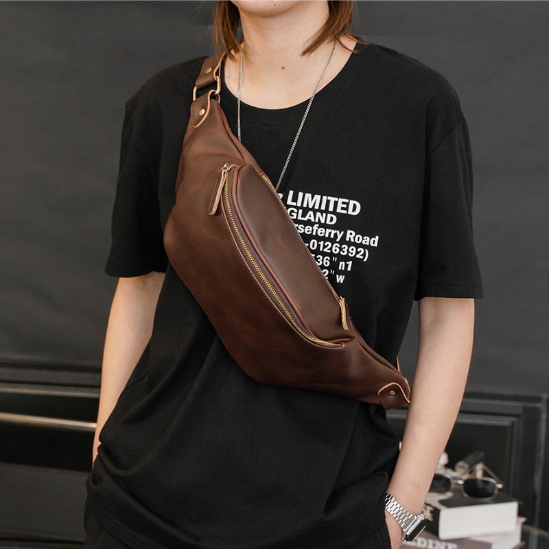 Men's Trendy Fashionable Retro Crazy Horse Leisure Men's Chest Bag