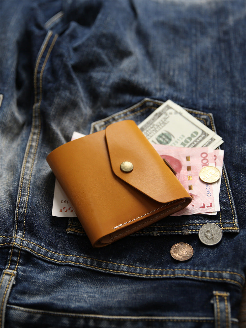Women's & Men's Vegetable Tanned Leather Cowhide Short Genuine Men's Wallet