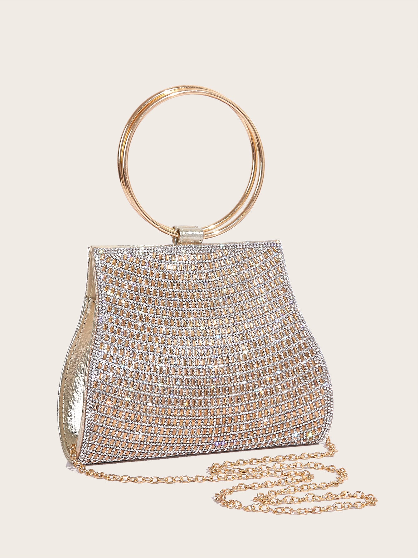 Women's Crystal Chain Magnetic Snap Golden Trendy Dinner Bag