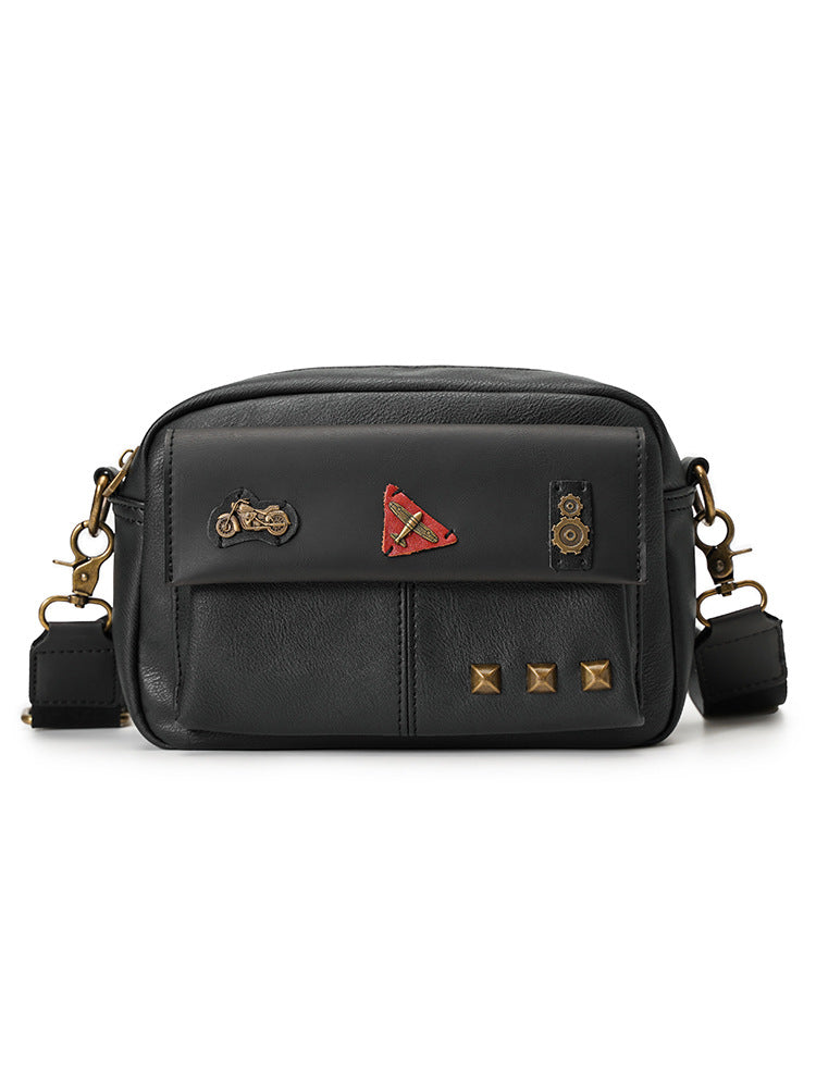Men's Fashion Horizontal Personality Badge Rivet Shoulder Bags