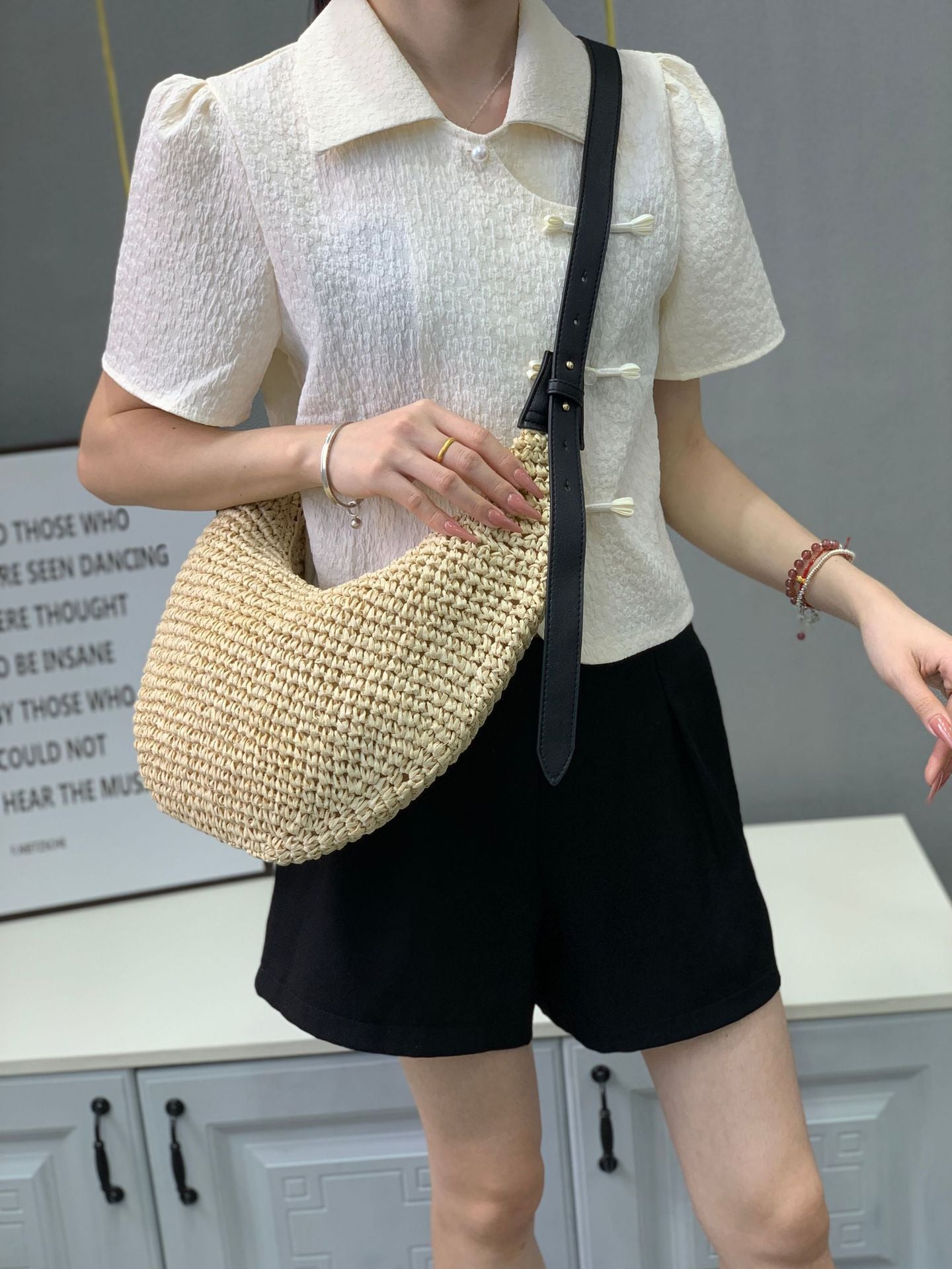 Women's Popular Woven Fashion Straw Boston Ton Men's Bags