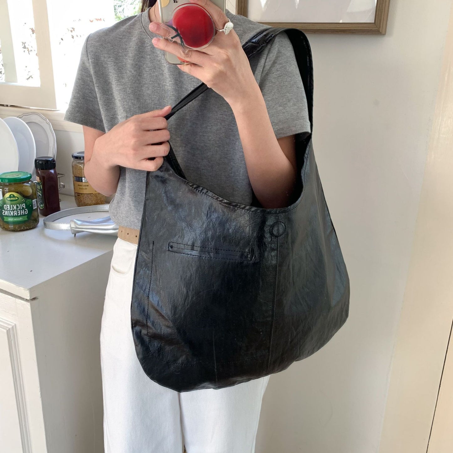 Women's Style Minimalist Idle Soft Oil Wax Leather Women's Shoulder Bag