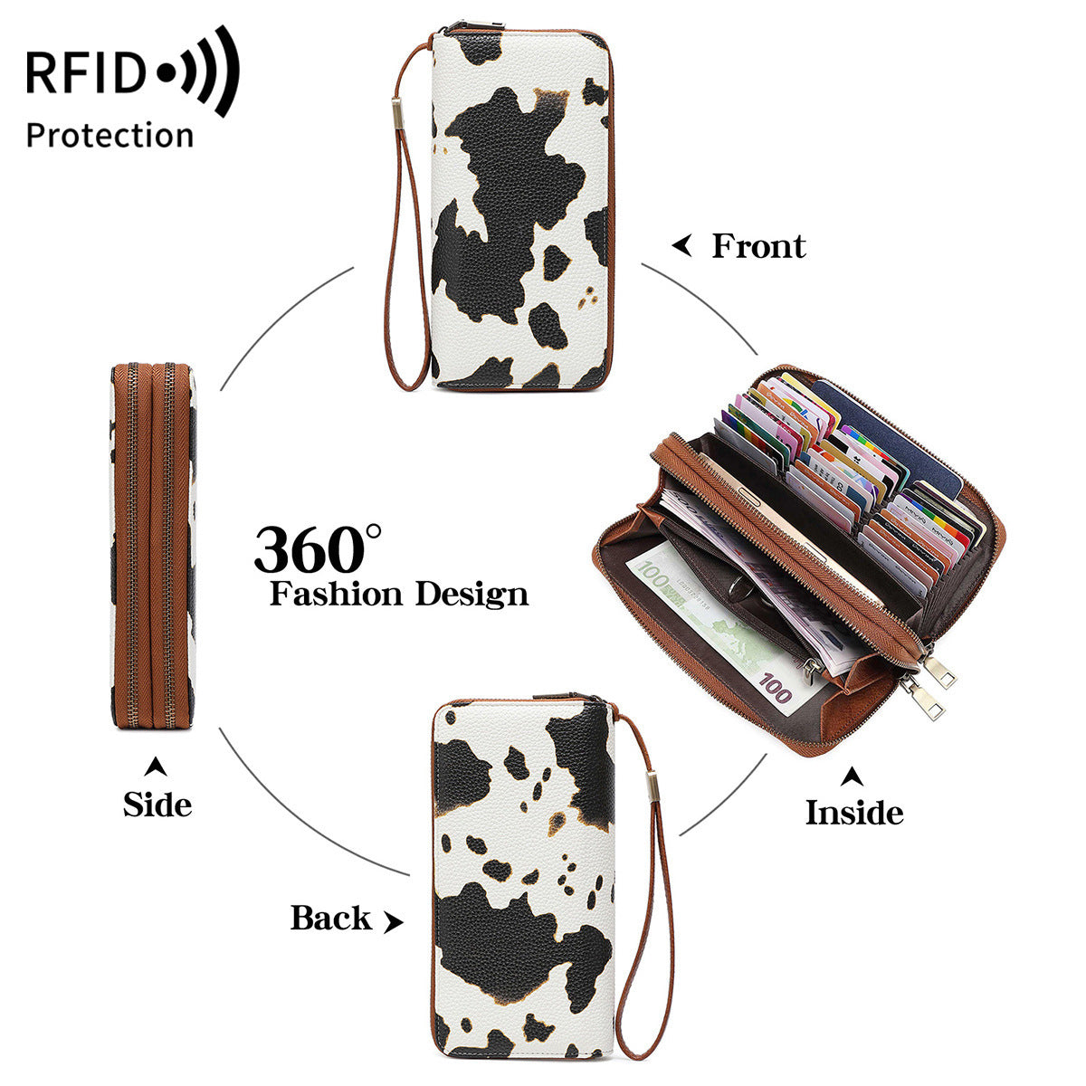 Women's Swiping Double Zipper Expanding Retro Ladies Wallet