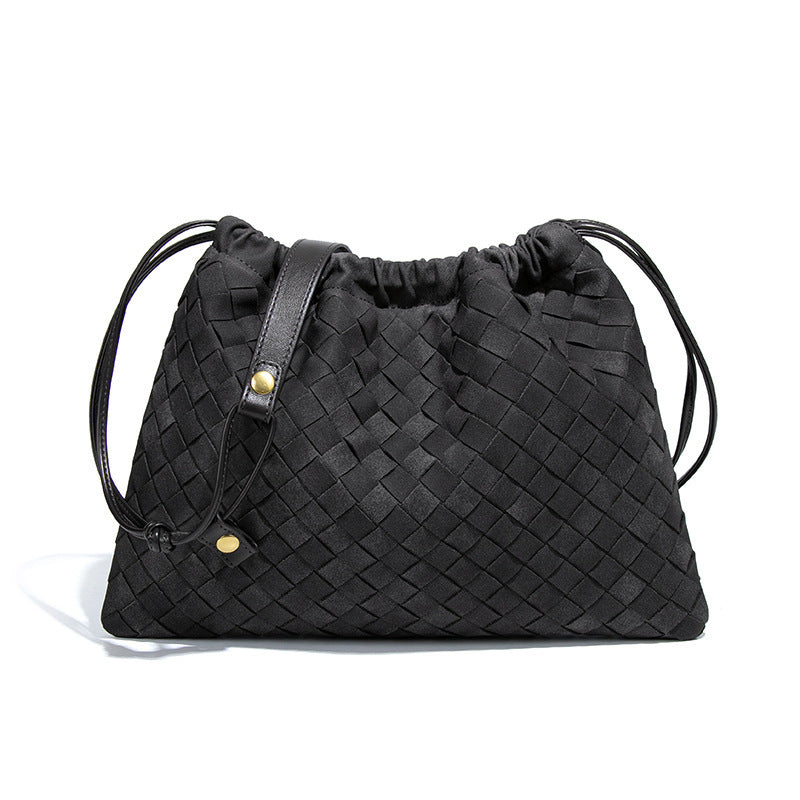 Woven Cloud Drawstring Pull String Pleated Soft Leather Bags