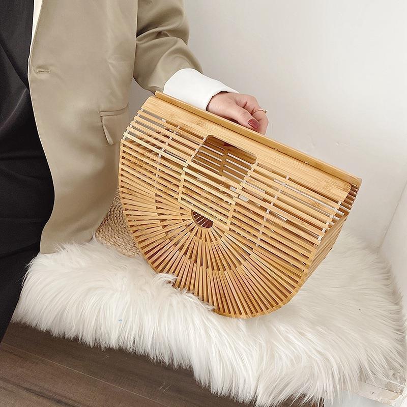 Women's Handmade Bamboo Woven Semicircle Vacation Beach Women's Clutch