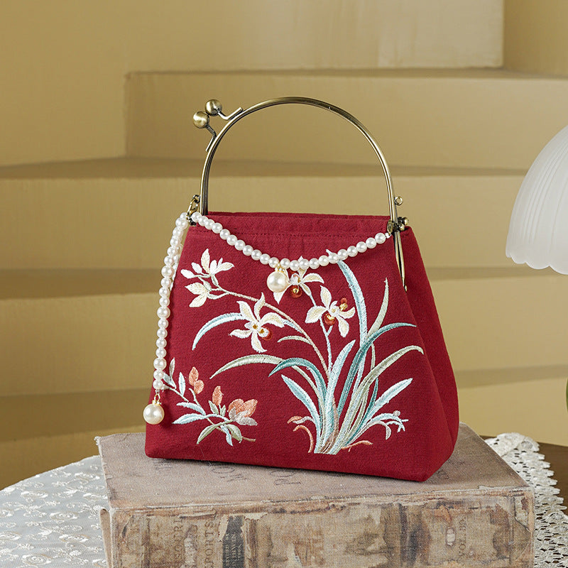 Linen Embroidered National Style Cheongsam Banquet Pearl Handbags