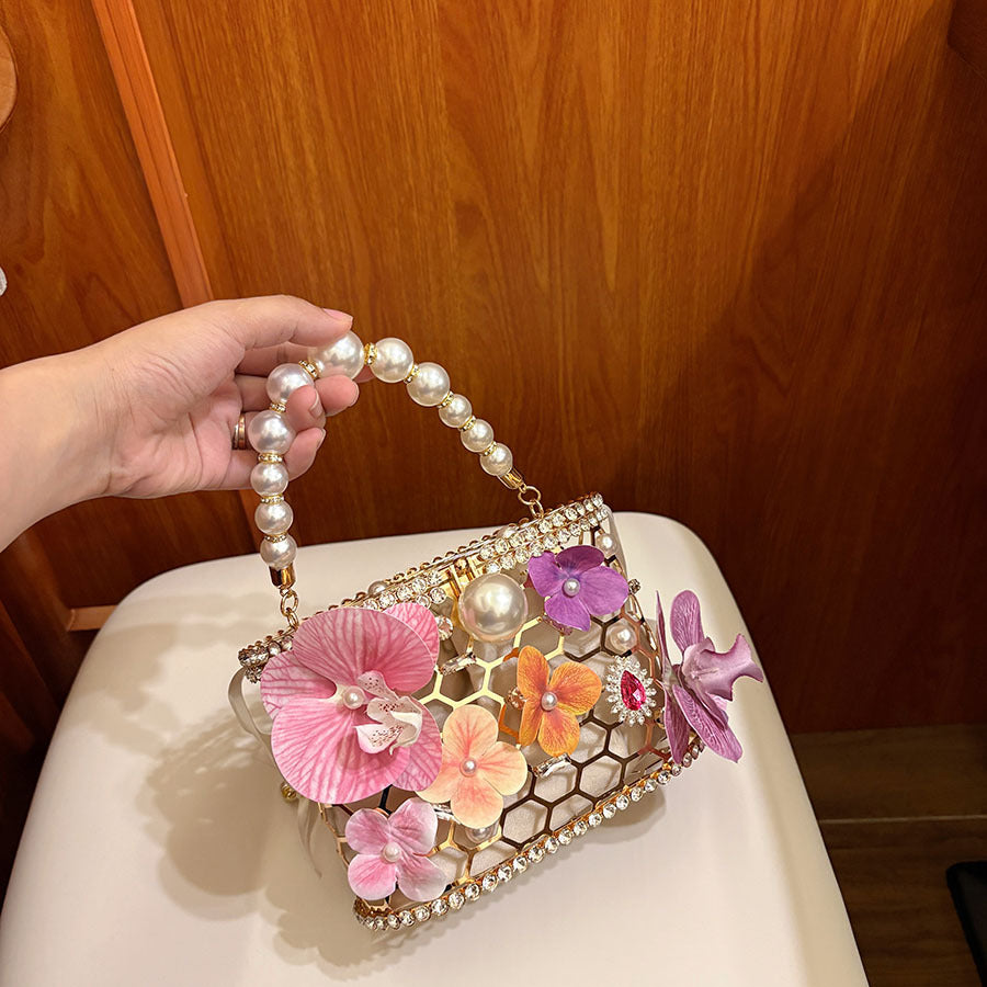 Style Metal Hollow Dinner Pearl Butterfly Orchid Handle