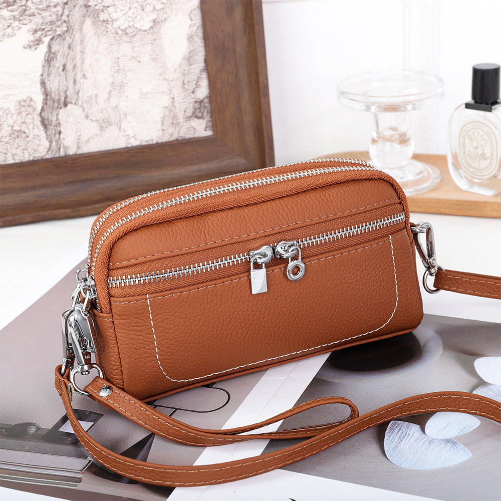 Women's Cowhide Exquisite Head Design Double Compartment Women's Clutch