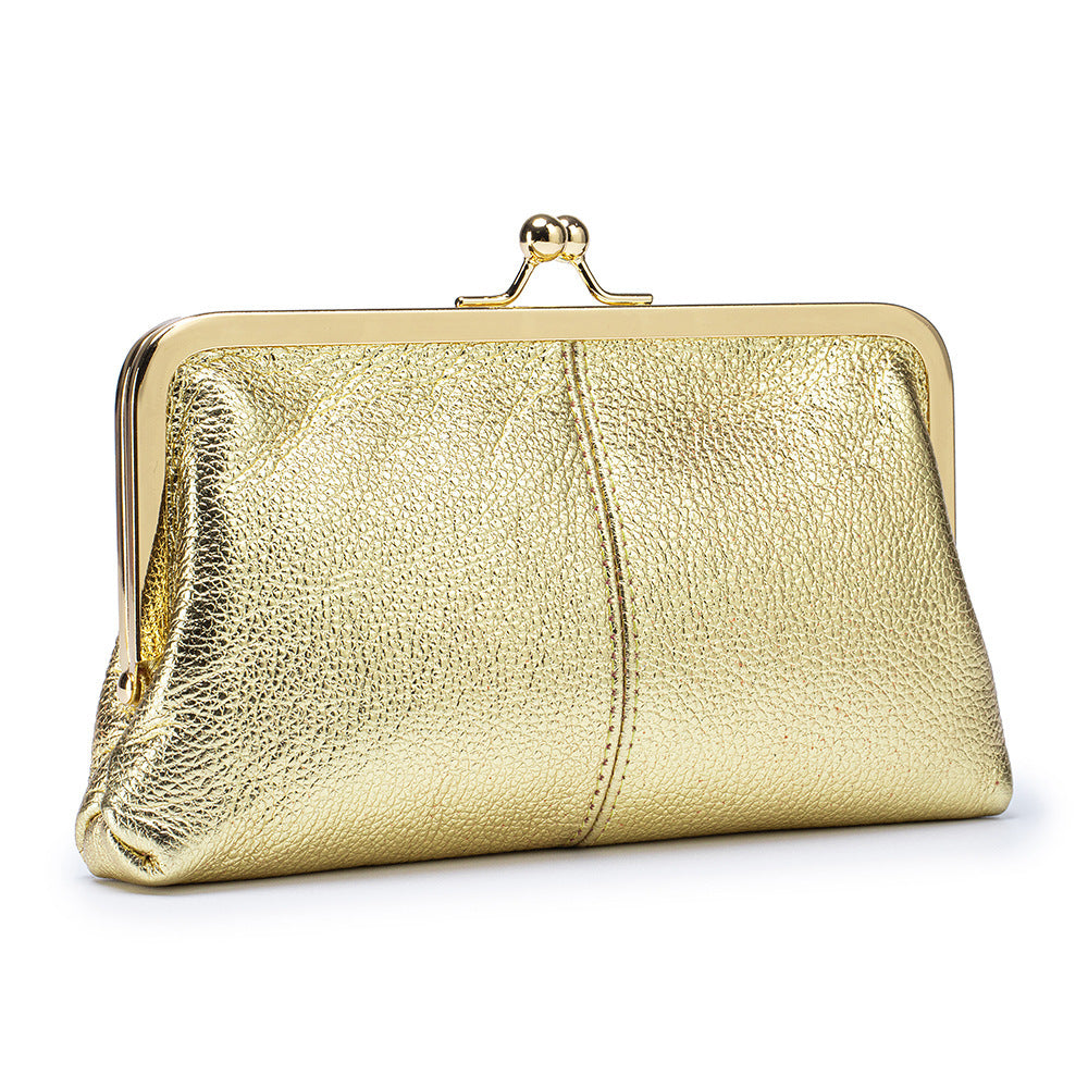 Women's Real Leather Long Top Layer Cowhide Frame Storage Large Capacity Women's Clutch