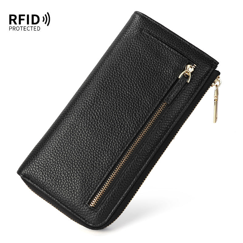 Women's Genuine Leather Long Zipper Fashion Clutch Ladies Wallet