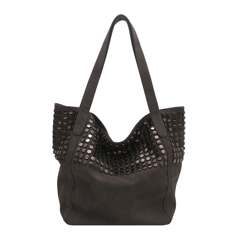 Korean Style Large Capacity Totes Rivet Simple Versatile Bucket Bags