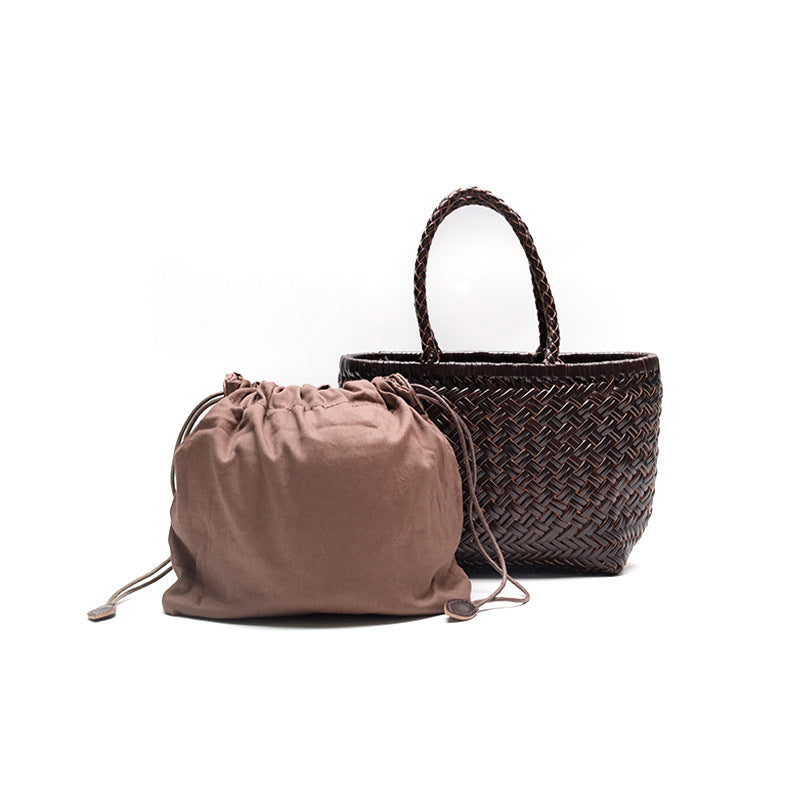 French Style Vegetable Basket Leather Woven Bags