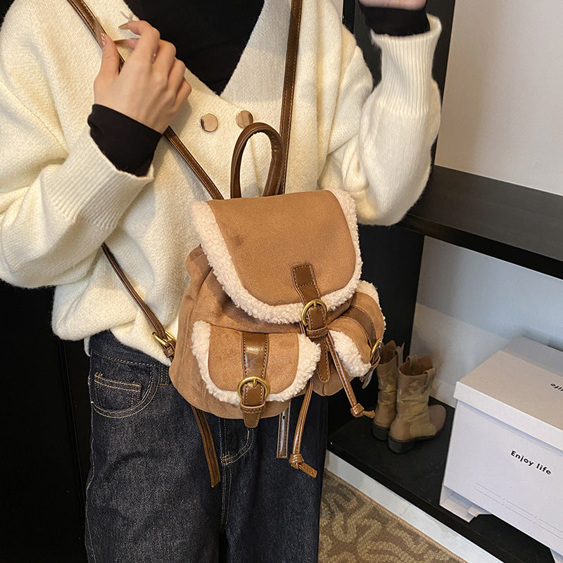 Fashionable Vintage Lamb Wool Veet Niche Advanced Women's Messenger Bag