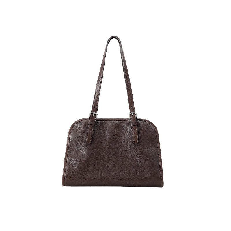 Women's Bowling Vegetable Tanned Leather Cowhide Portable Vintage Genuine Large Women's Shoulder Bag