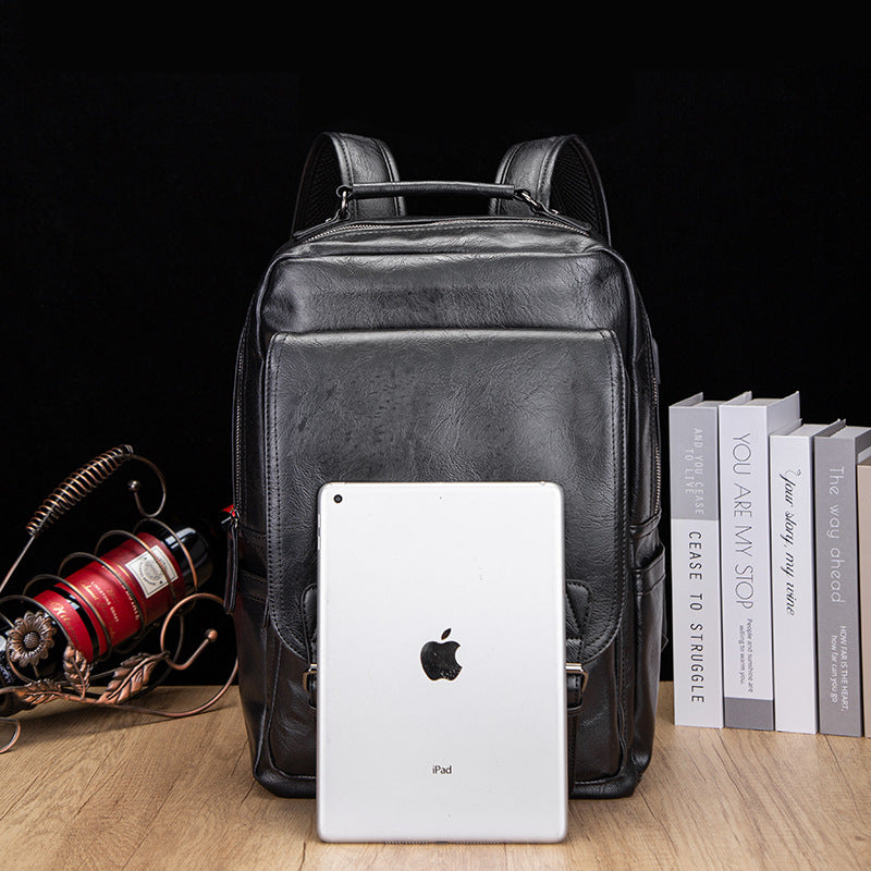 Men's Leather Korean Rechargeable Computer Fashion Leisure Backpack