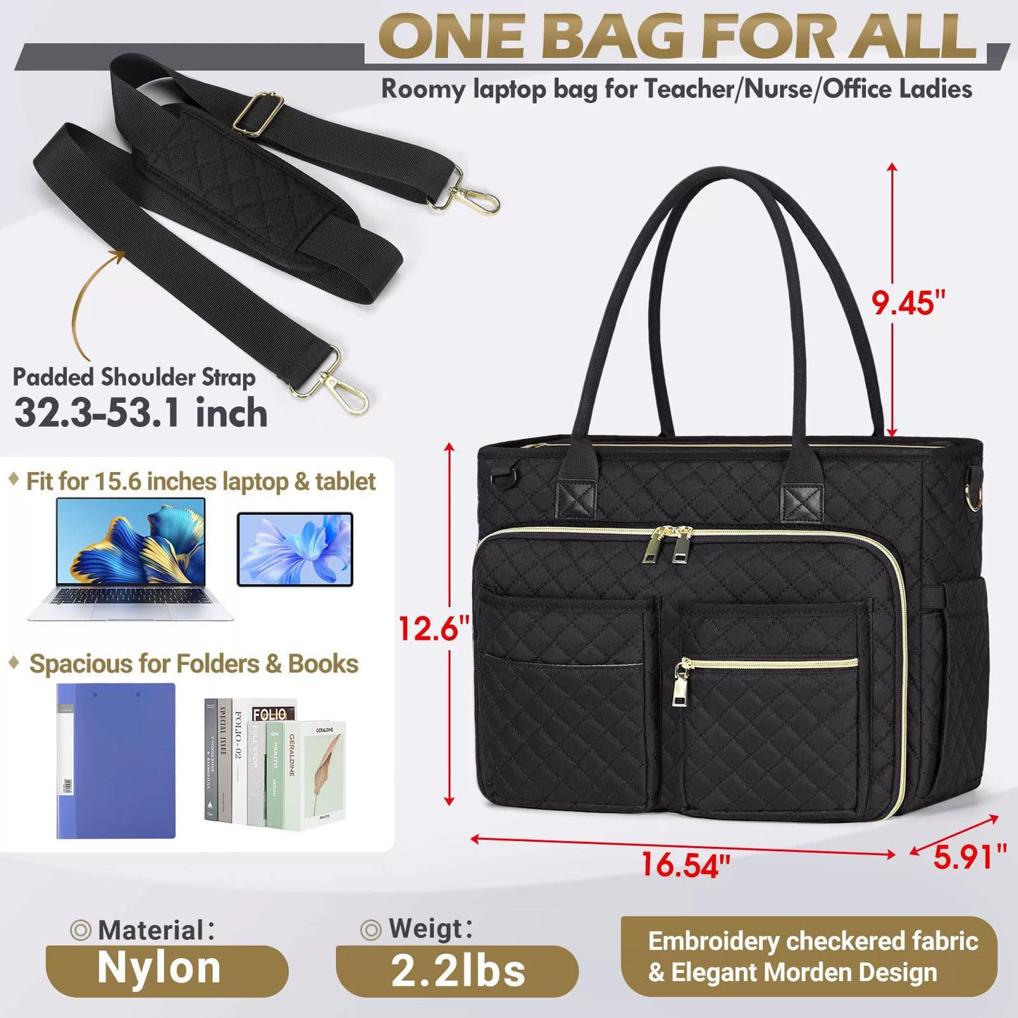 Multifunctional Teacher Large Capacity Portable Notebook Tote Bag