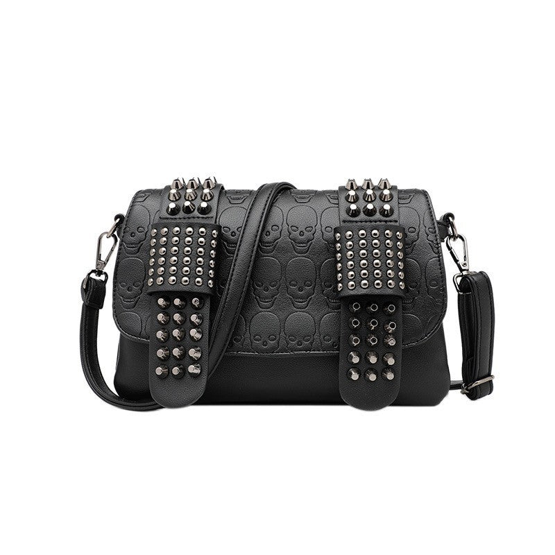 Women's Fashion Rivet Black Skull Embossed Trendy Bags