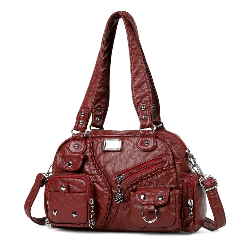 Women's Retro Soft Leather Motorcycle Trendy Women's Shoulder Bag