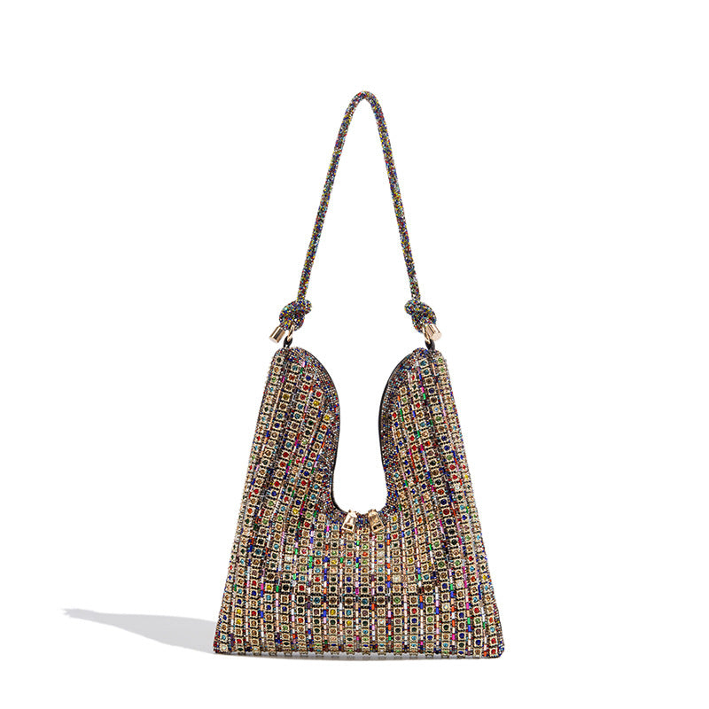 Women's Rhinestone Simple Niche Underarm Large Capacity Dinner Easy Tote Bags