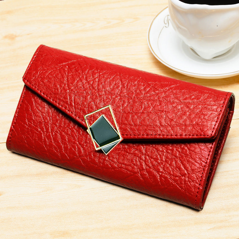 Women's Long Classy Envelope Fashion Genuine Leather Vintage Ladies Wallet