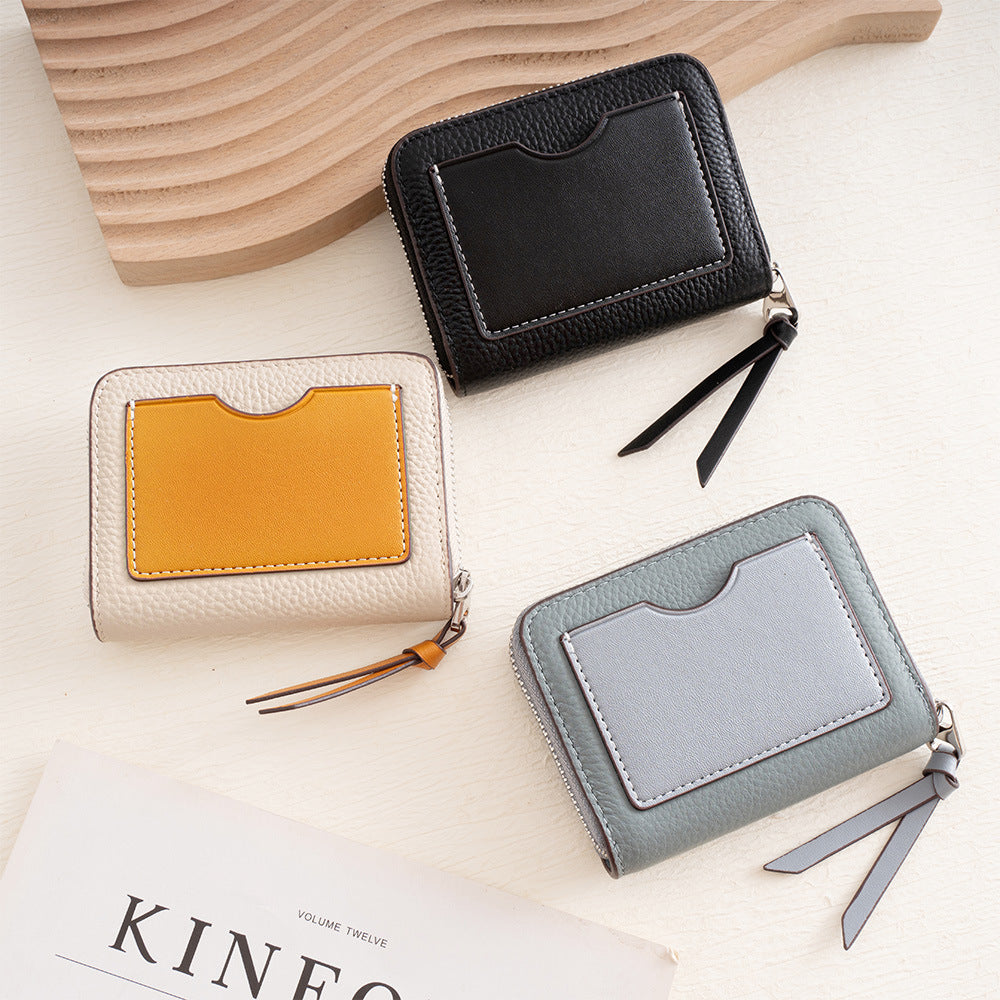 Women's Leather Made Korean Fashion Color Contrast First Layer Card Holder