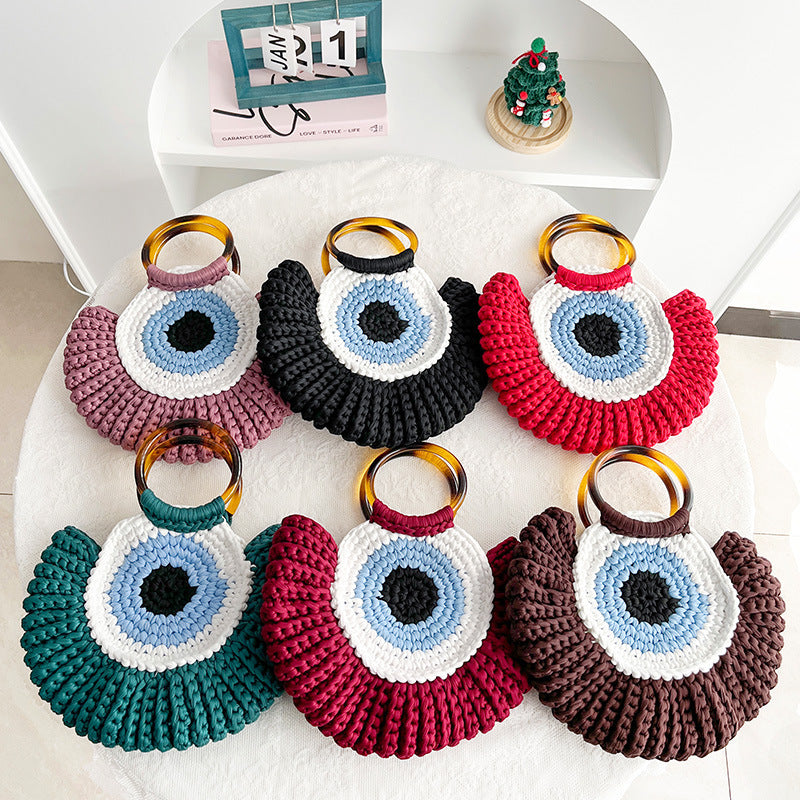 Thread Woven Large Capacity Big Eye Monster Vacation Beach Women's Handbag