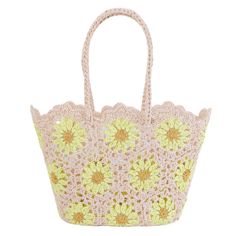 Women's Patchwork Hollow Leisure Vacation Bearded Needle Korean Tote Bags