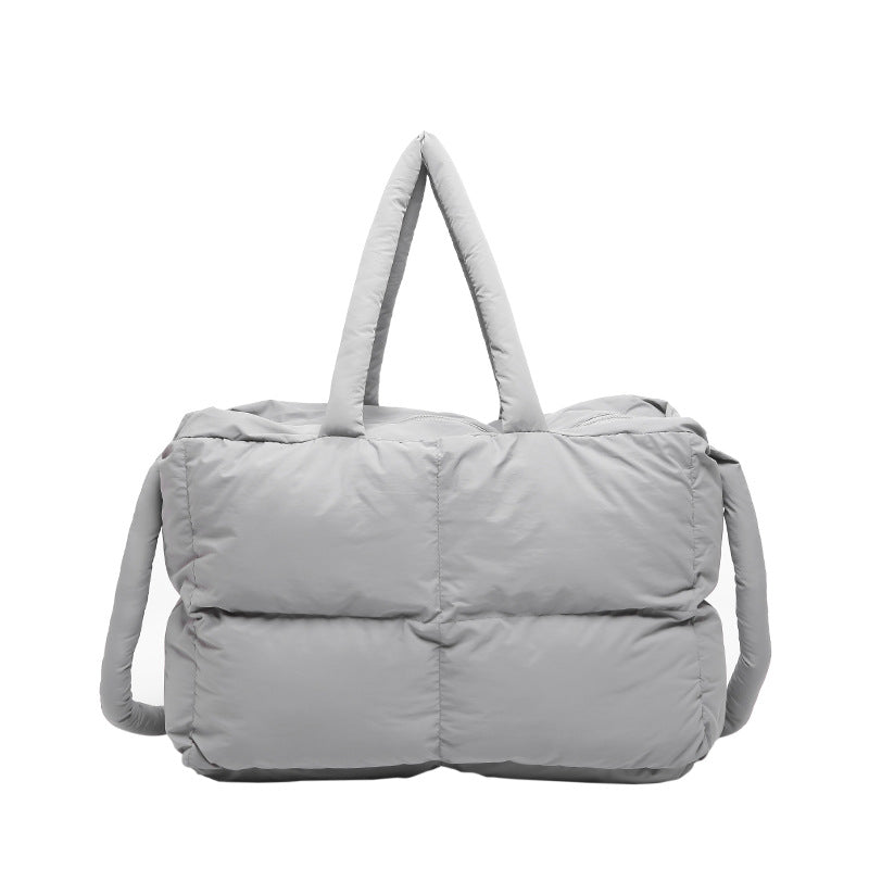 Women's Solid Color Down High-grade Portable Large Capacity Tote Bags