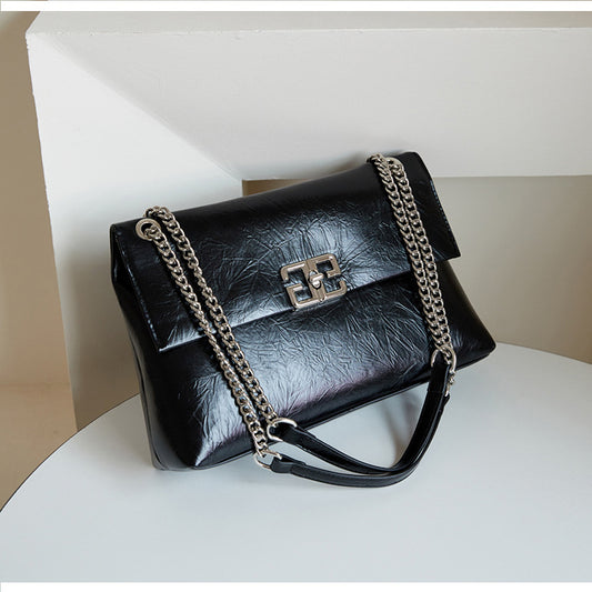 Fashion Frosted Leather Stitching Flip Chain Small Square Bags