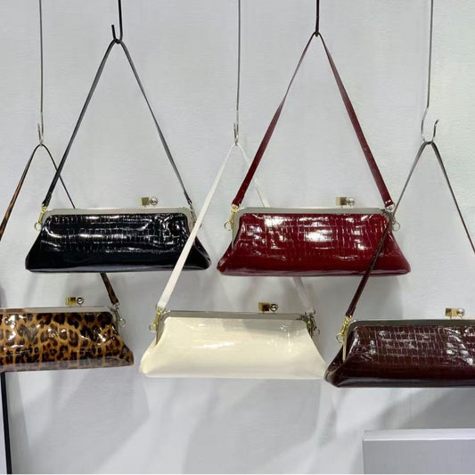 Cowhide Baguette Hand-held Dress Dinner Triangle Commute Women's Shoulder Bag