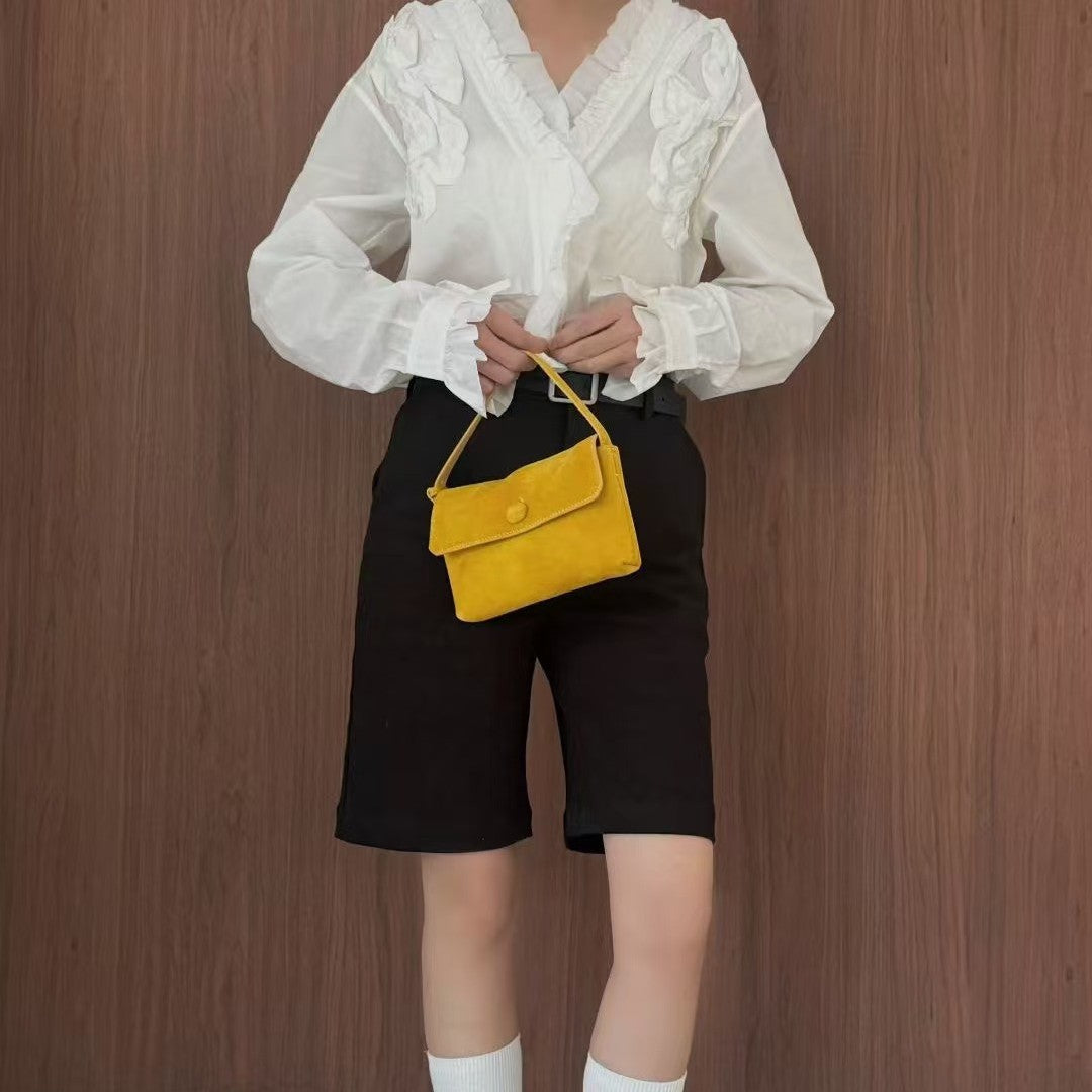 Women's Korean Style Niche Button Minimalist Veet Women's Shoulder Bag