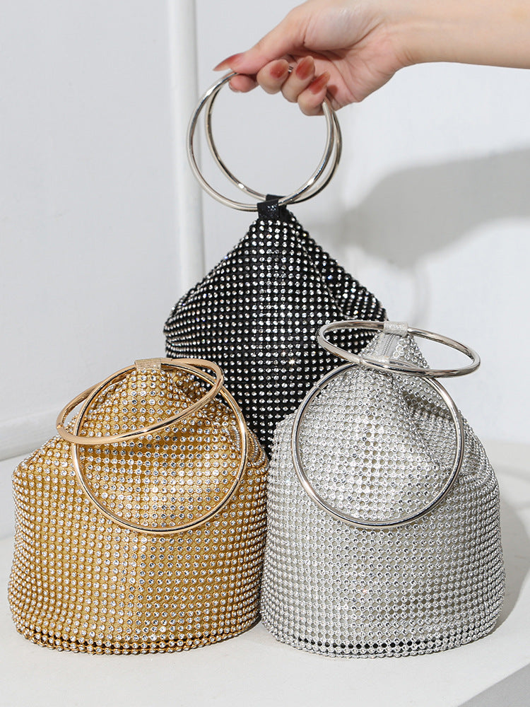 Women's Handmade Rhinestone Full Diamond Double Portable Dinner Bag